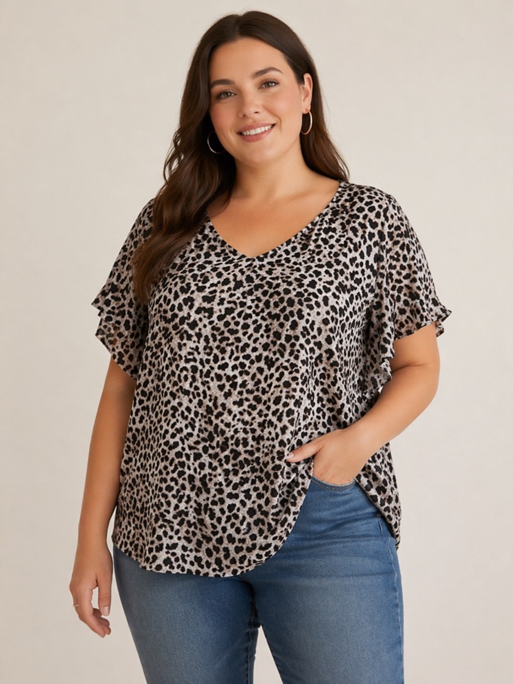 Torrid V-neck Cap Sleeve Leopard Print Lightweight Top Women 2X Brown